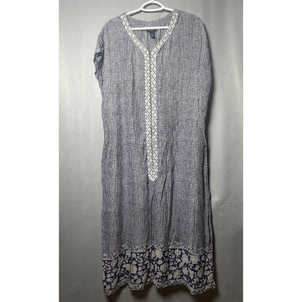 Pauo Casuals by Cabernet Navy Blue White Floral Geometric Maxi Dress XL